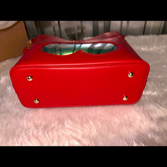 Heart Handbag Matching Coin Purse Leather NIB Set Red Black Gold White - Picture 13 of 16